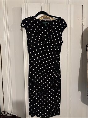 Lauren Ralph Lauren Black and White Polka Dot Midi Dress